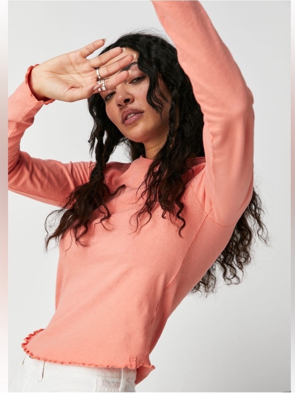 Free People We The Free Be My Baby long sleeve Tee Coral - size XS - 100% Cotton